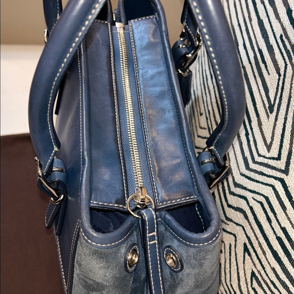 Vintage Coach Hampton Blue Leather and Suede Satchel - Picture 7 of 16